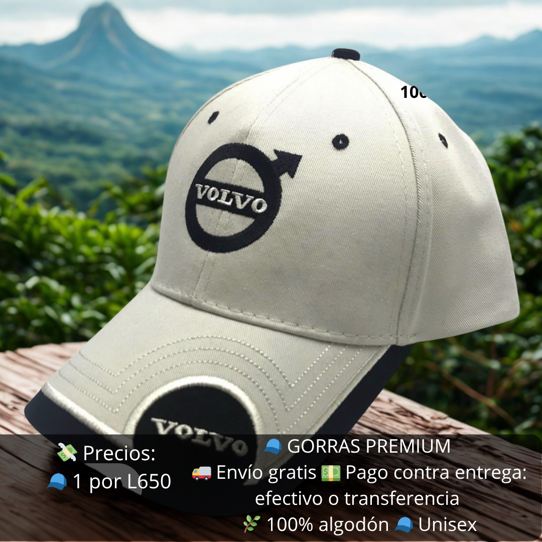 Gorra Volvo – Bordado 3D, ajustable, algodón premium