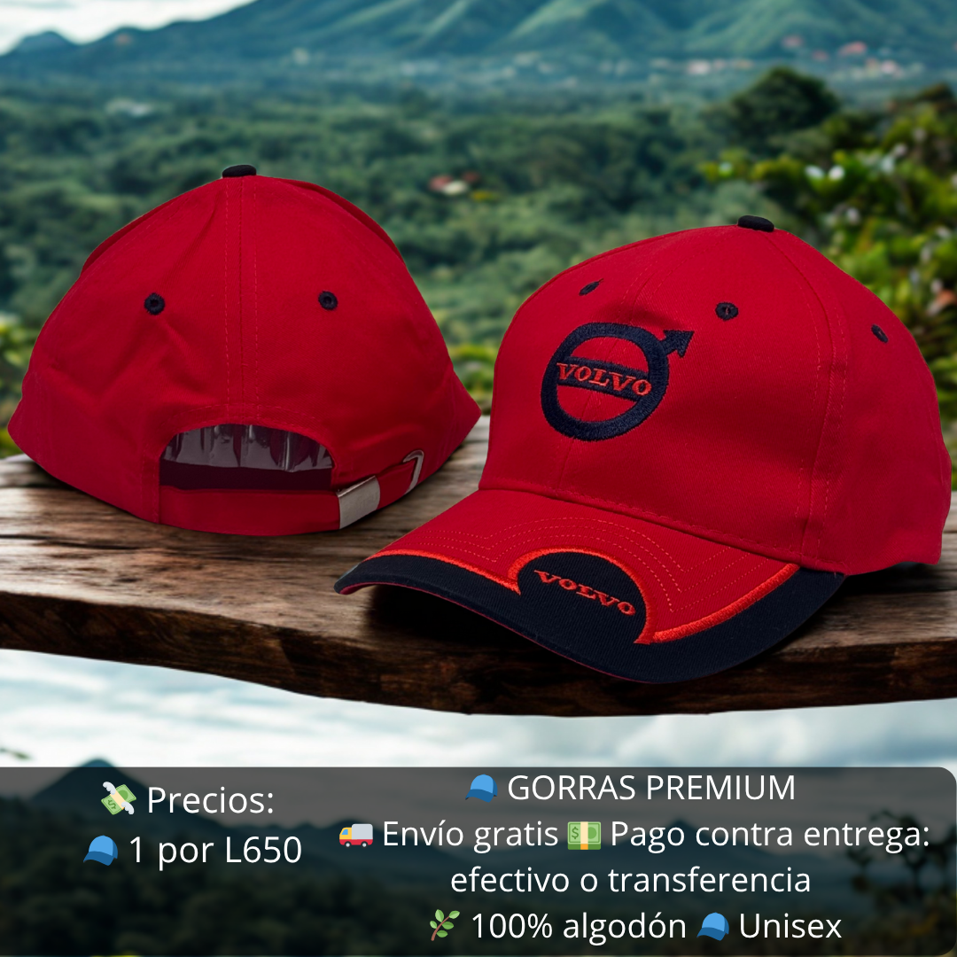 Gorra Volvo – Bordado 3D, ajustable, algodón premium