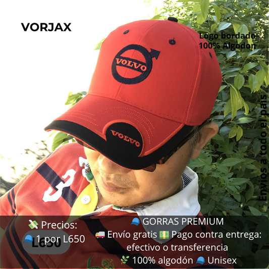 Gorra Volvo – Bordado 3D, ajustable, algodón premium